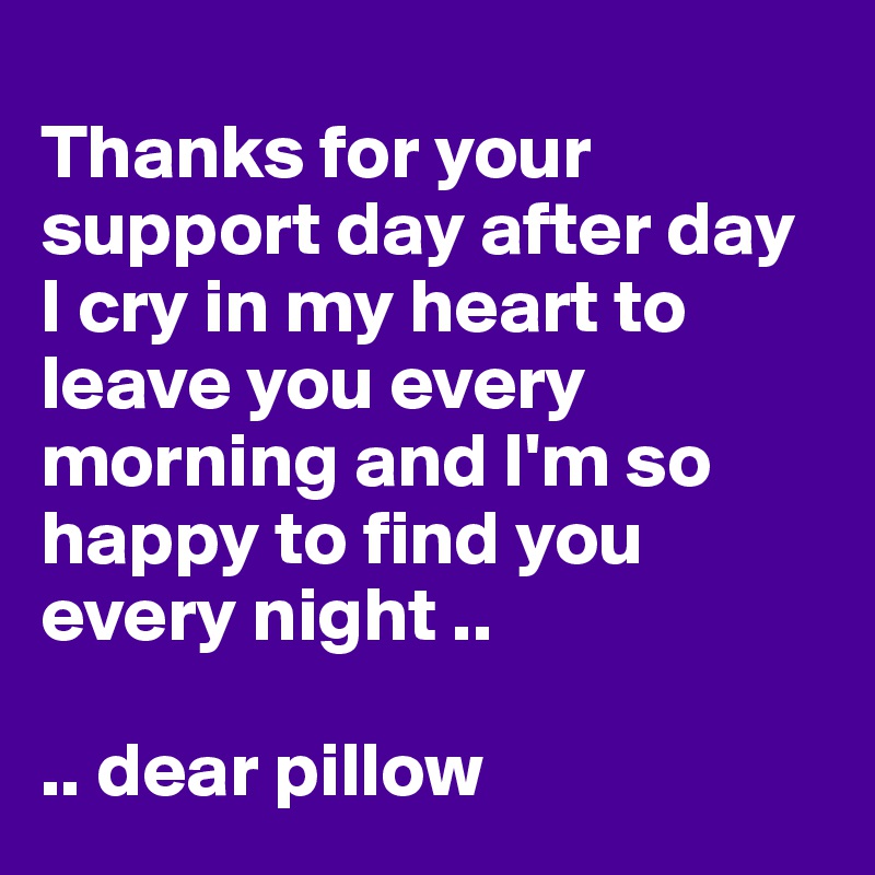 
Thanks for your support day after day
I cry in my heart to leave you every morning and I'm so happy to find you every night ..

.. dear pillow