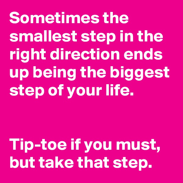 Sometimes the smallest step in the right direction ends up being the biggest step of your life.  


Tip-toe if you must, but take that step.