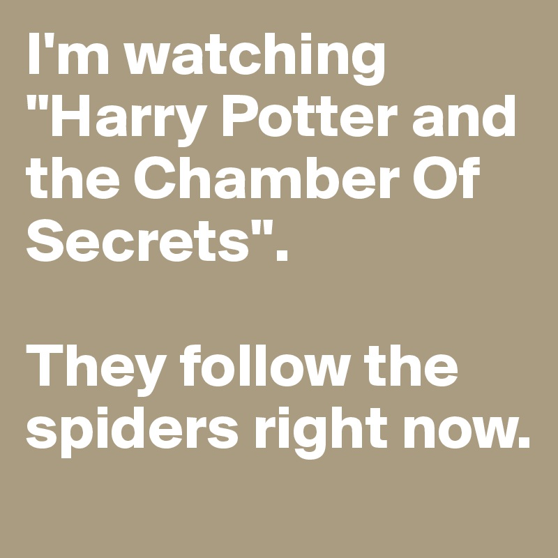 I'm watching "Harry Potter and the Chamber Of Secrets". 

They follow the spiders right now.