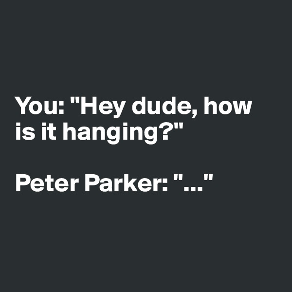 


You: "Hey dude, how
is it hanging?"

Peter Parker: "..."


