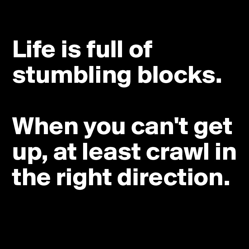 
Life is full of stumbling blocks. 

When you can't get up, at least crawl in the right direction. 
