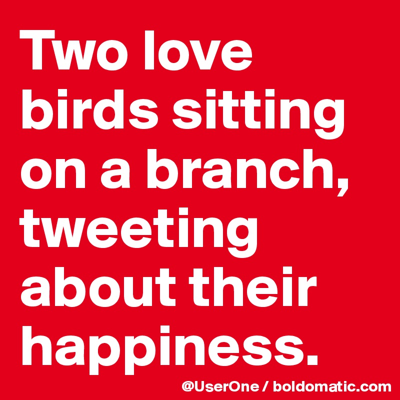 Two love birds sitting on a branch, tweeting about their happiness.