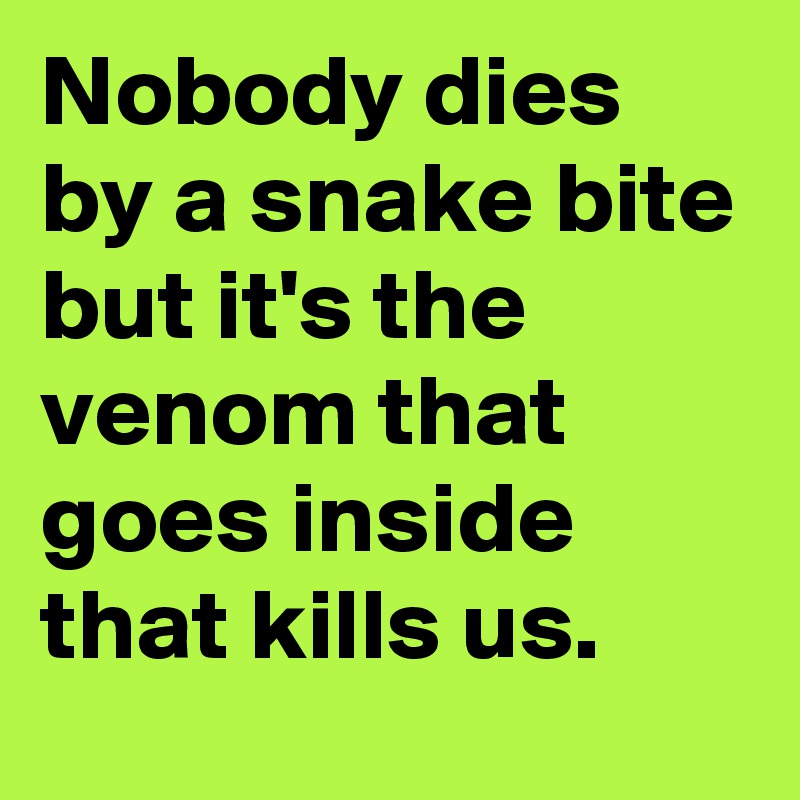 Nobody dies by a snake bite but it's the venom that goes inside that kills us.