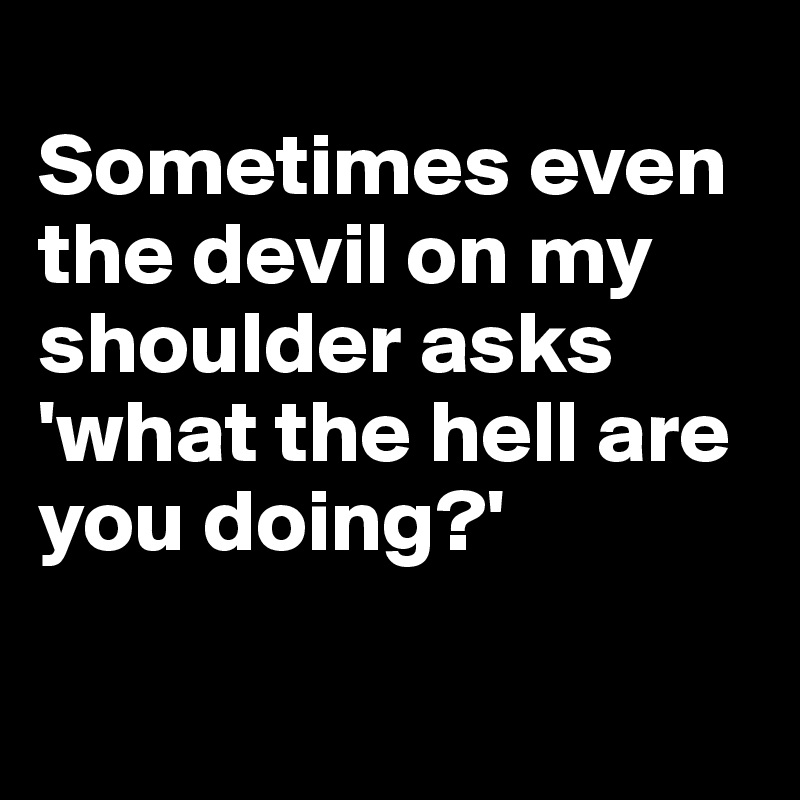 
Sometimes even the devil on my shoulder asks 'what the hell are you doing?'

