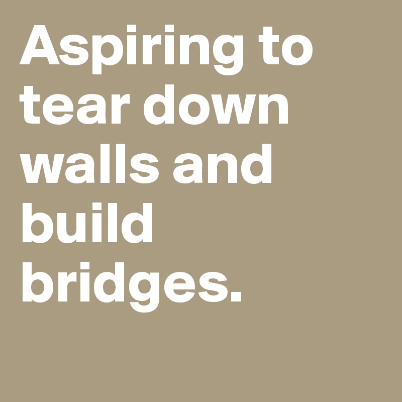 Aspiring to tear down walls and build bridges.
