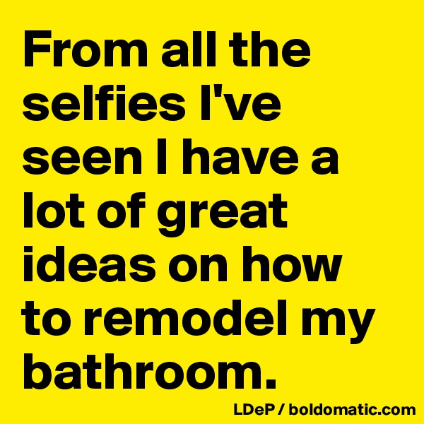 From all the selfies I've seen I have a lot of great ideas on how to remodel my bathroom. 