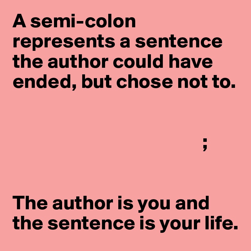 A semi-colon represents a sentence the author could have ended, but chose not to.


                                               ;
 

The author is you and the sentence is your life.