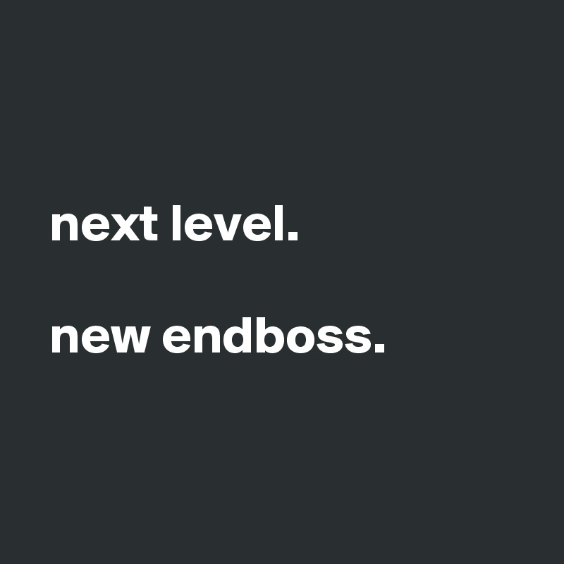 


  next level.

  new endboss.


