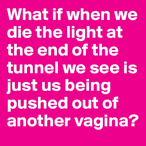 What if when we die the light at the end of the tunnel we see is just us being pushed out of another vagina?