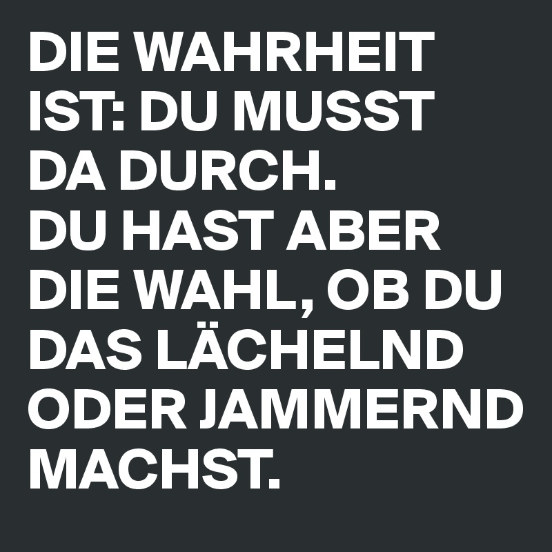 DIE WAHRHEIT IST: DU MUSST DA DURCH. DU HAST ABER DIE WAHL, OB DU DAS