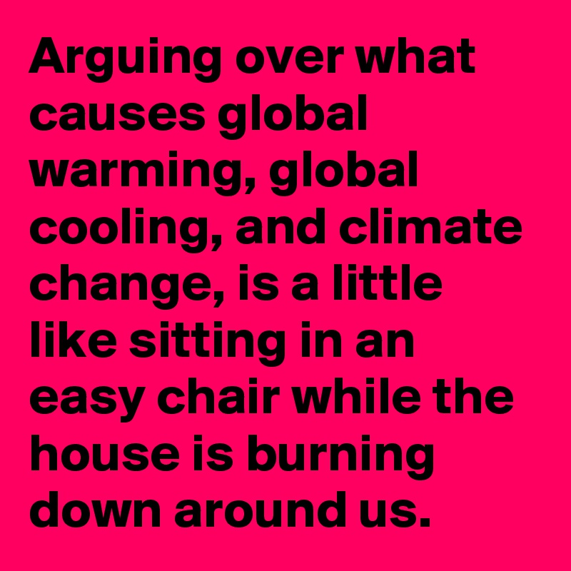 Arguing over what causes global warming, global cooling, and climate change, is a little like sitting in an easy chair while the house is burning down around us.