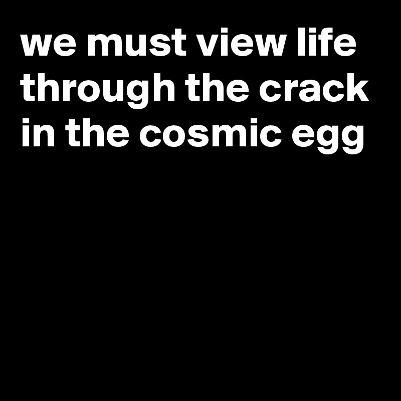 we must view life through the crack in the cosmic egg



