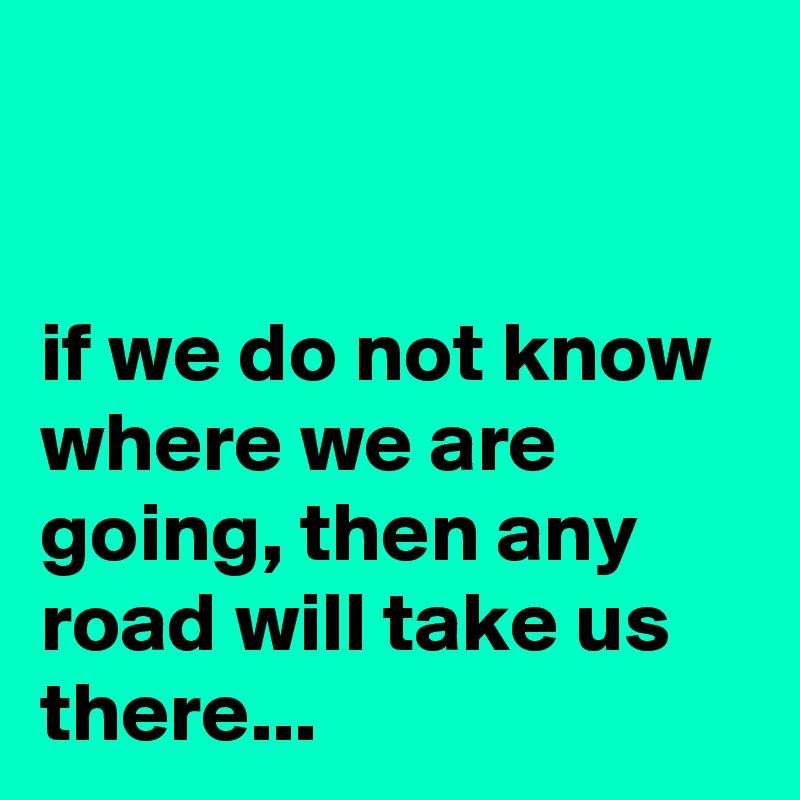


if we do not know where we are going, then any road will take us there...