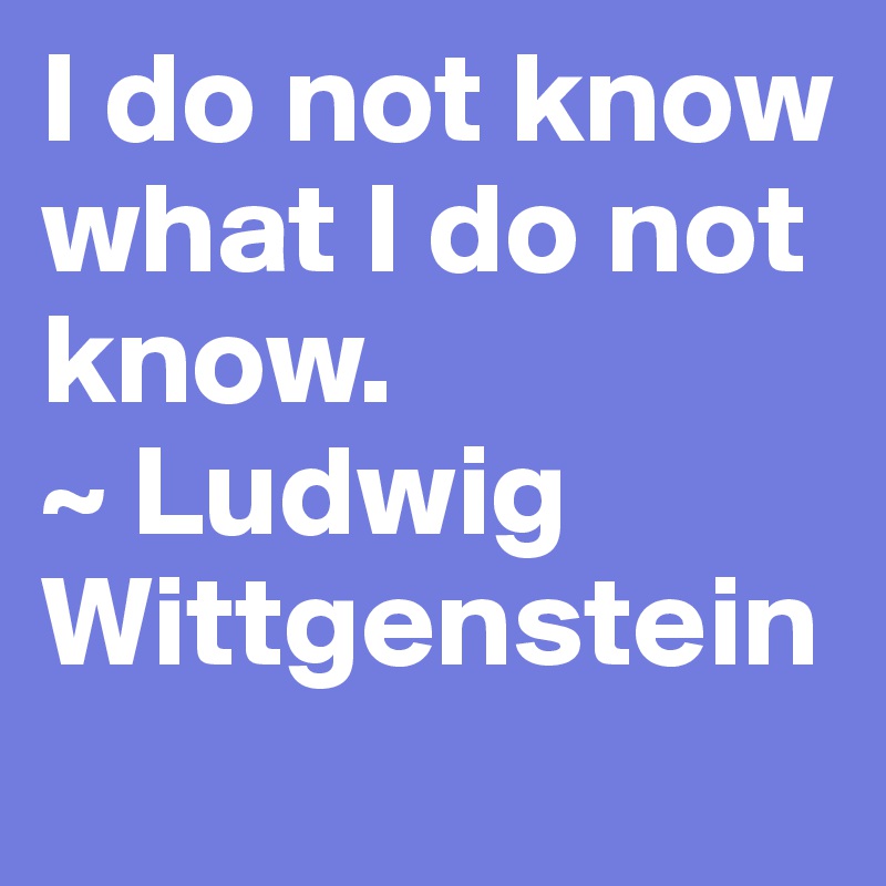 I do not know what I do not know.
~ Ludwig Wittgenstein

