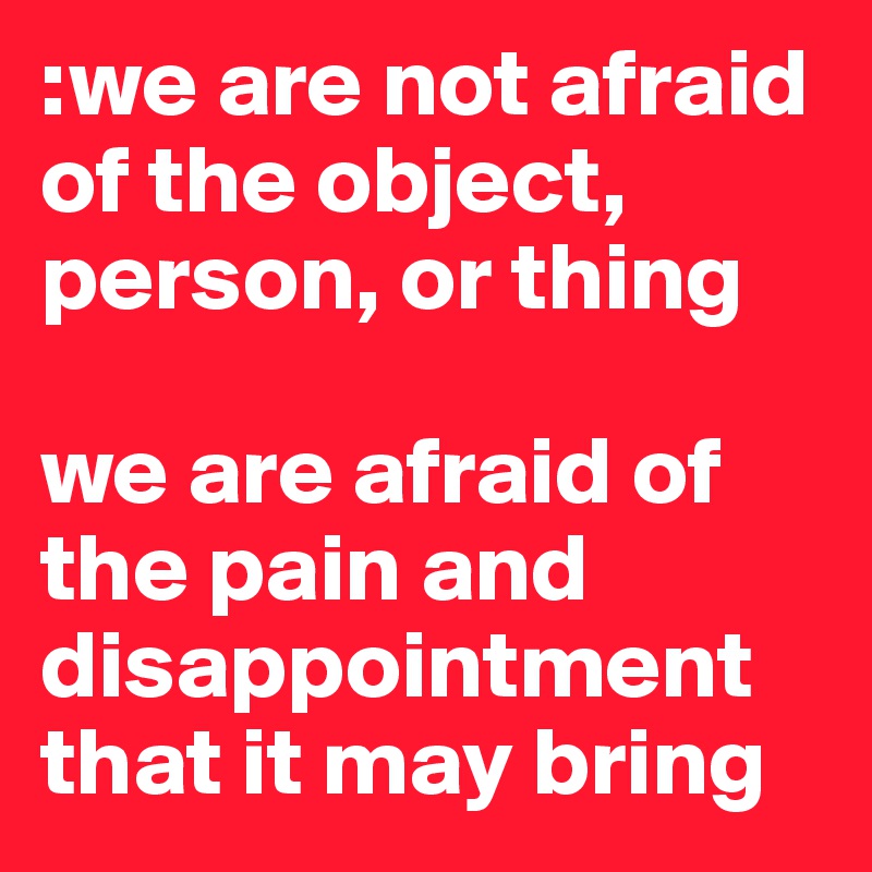:we are not afraid of the object, person, or thing
 
we are afraid of the pain and disappointment that it may bring 