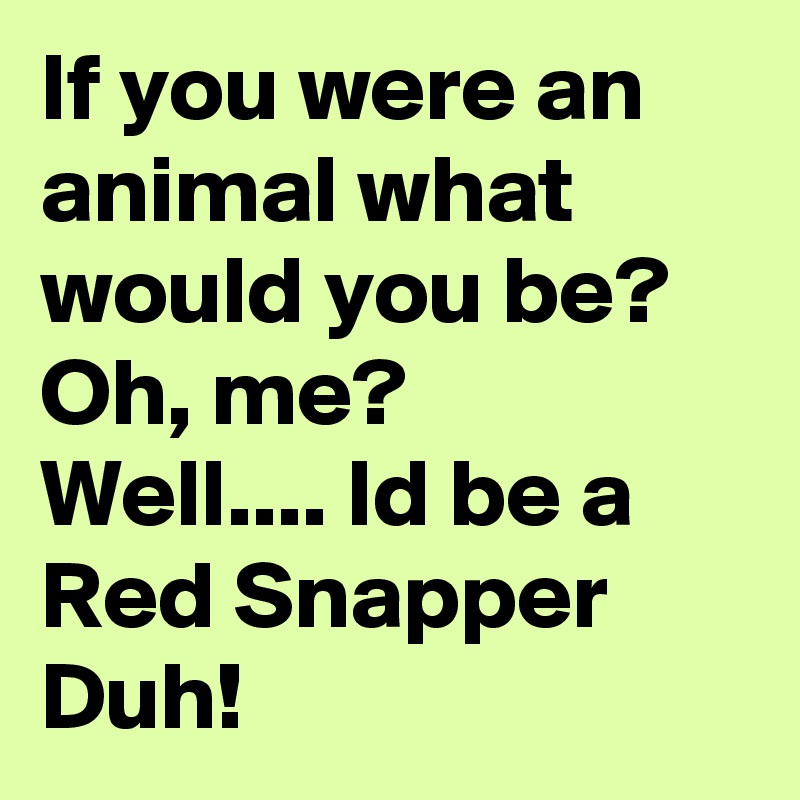 If you were an animal what would you be? 
Oh, me? 
Well.... Id be a Red Snapper
Duh! 