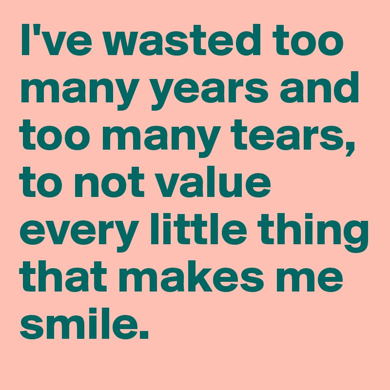 I've wasted too many years and too many tears, to not value every little thing that makes me smile.
