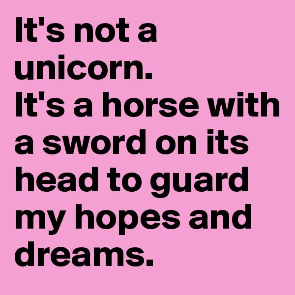 It's not a unicorn.
It's a horse with a sword on its head to guard my hopes and dreams.