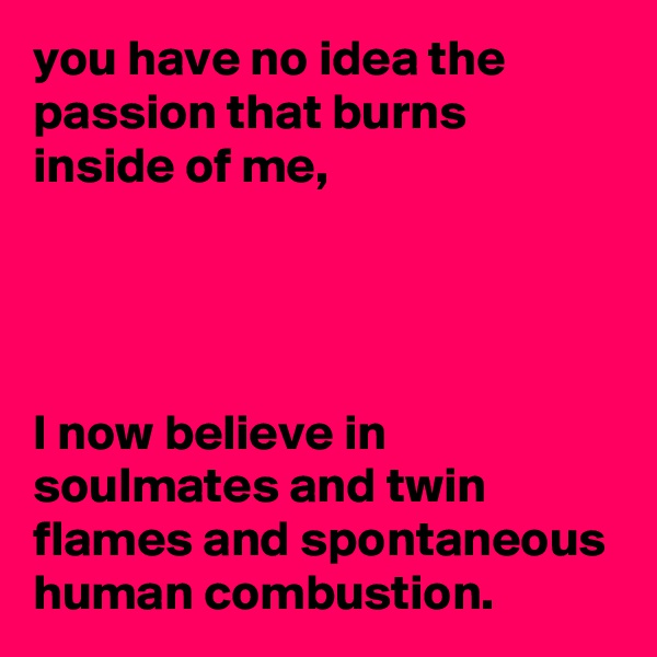 you have no idea the passion that burns inside of me,




I now believe in soulmates and twin flames and spontaneous human combustion.