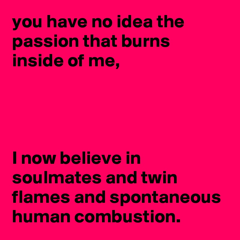 you have no idea the passion that burns inside of me,




I now believe in soulmates and twin flames and spontaneous human combustion.