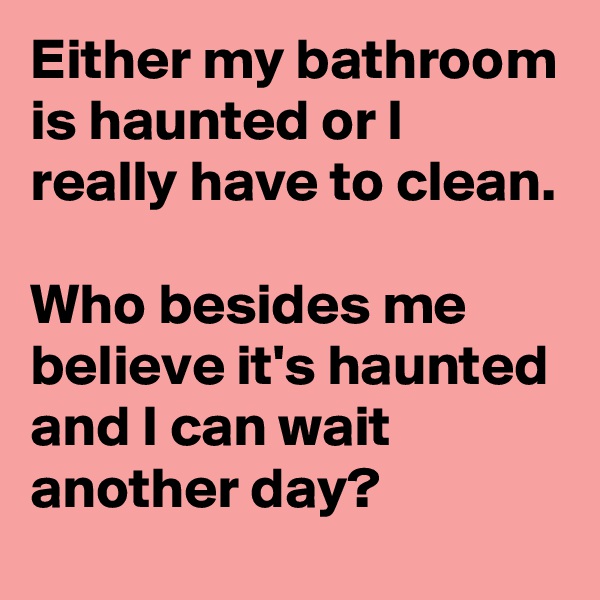 Either my bathroom is haunted or I really have to clean. 

Who besides me believe it's haunted and I can wait another day? 