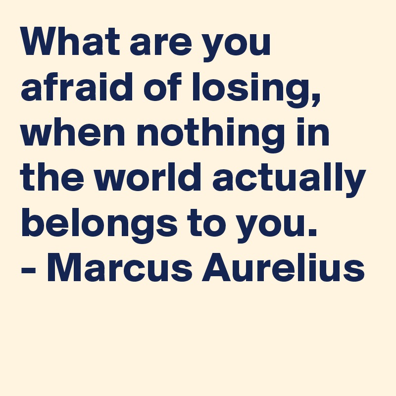 What are you afraid of losing, when nothing in the world actually belongs to you.
- Marcus Aurelius