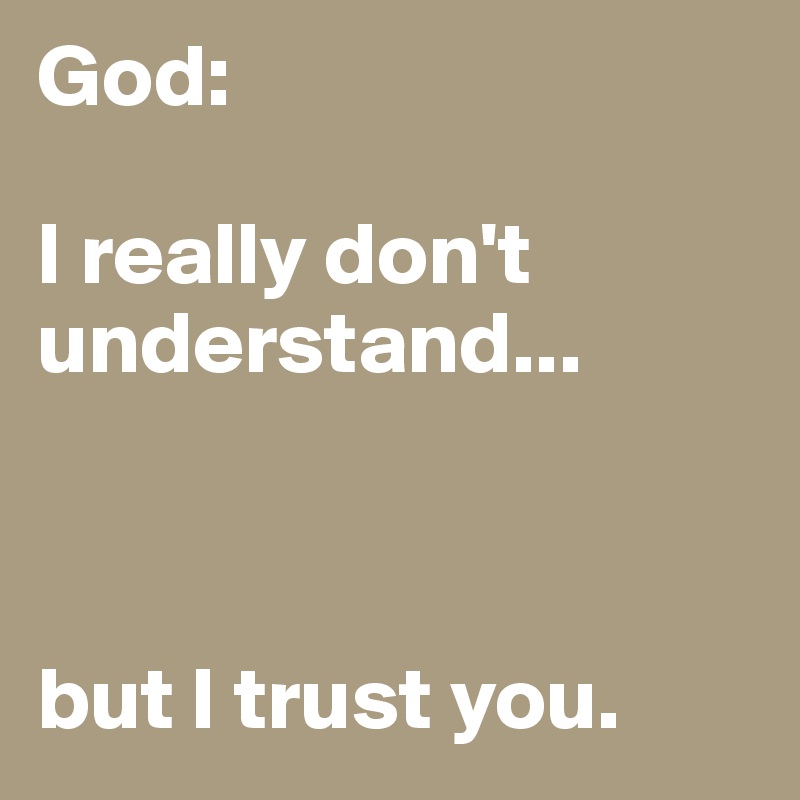 God:

I really don't understand... 



but I trust you.