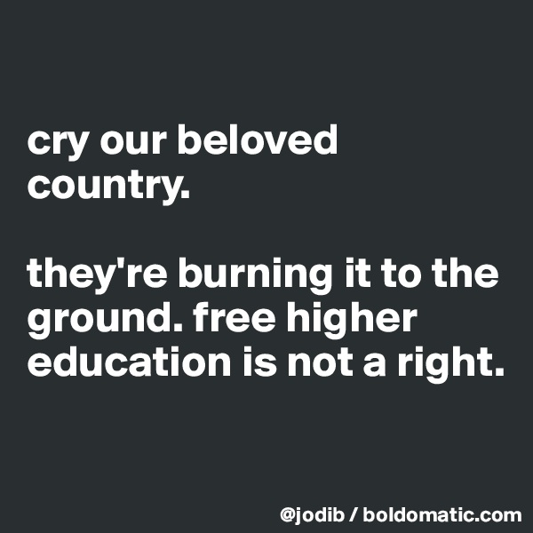 

cry our beloved country.

they're burning it to the ground. free higher education is not a right.

