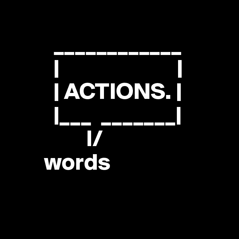  
         ____________
         |                         |
         | ACTIONS. |
         |___  _______|
                l/
       words


