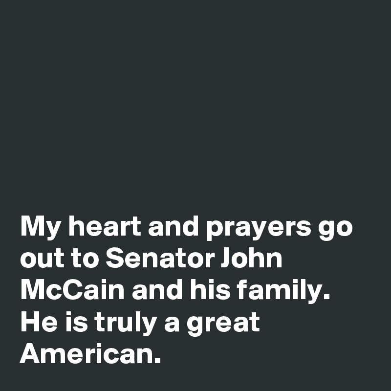 





My heart and prayers go out to Senator John McCain and his family. He is truly a great American. 