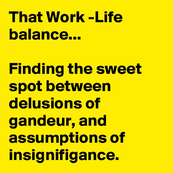 That Work -Life balance...

Finding the sweet spot between delusions of gandeur, and assumptions of insignifigance.