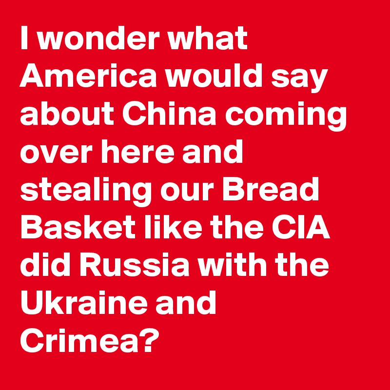 I wonder what America would say about China coming over here and stealing our Bread Basket like the CIA did Russia with the Ukraine and Crimea?