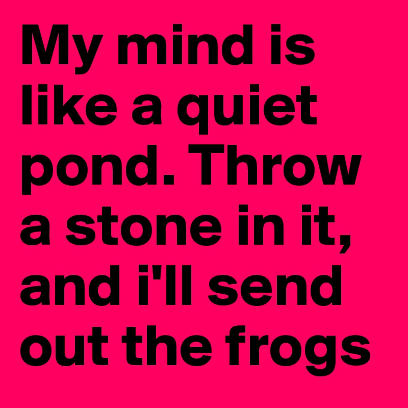 My mind is like a quiet pond. Throw a stone in it, and i'll send out the frogs