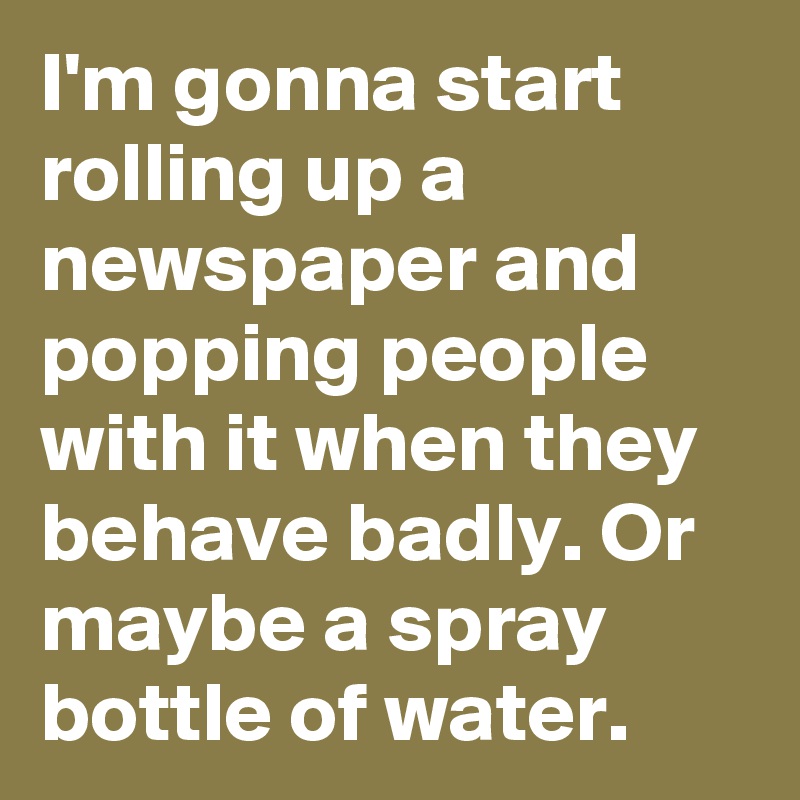 I'm gonna start rolling up a newspaper and popping people with it when they behave badly. Or maybe a spray bottle of water.