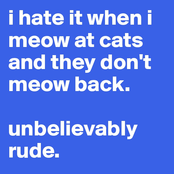 i hate it when i meow at cats and they don't meow back. 

unbelievably rude. 