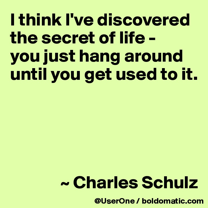 I think I've discovered the secret of life - 
you just hang around until you get used to it.





              ~ Charles Schulz