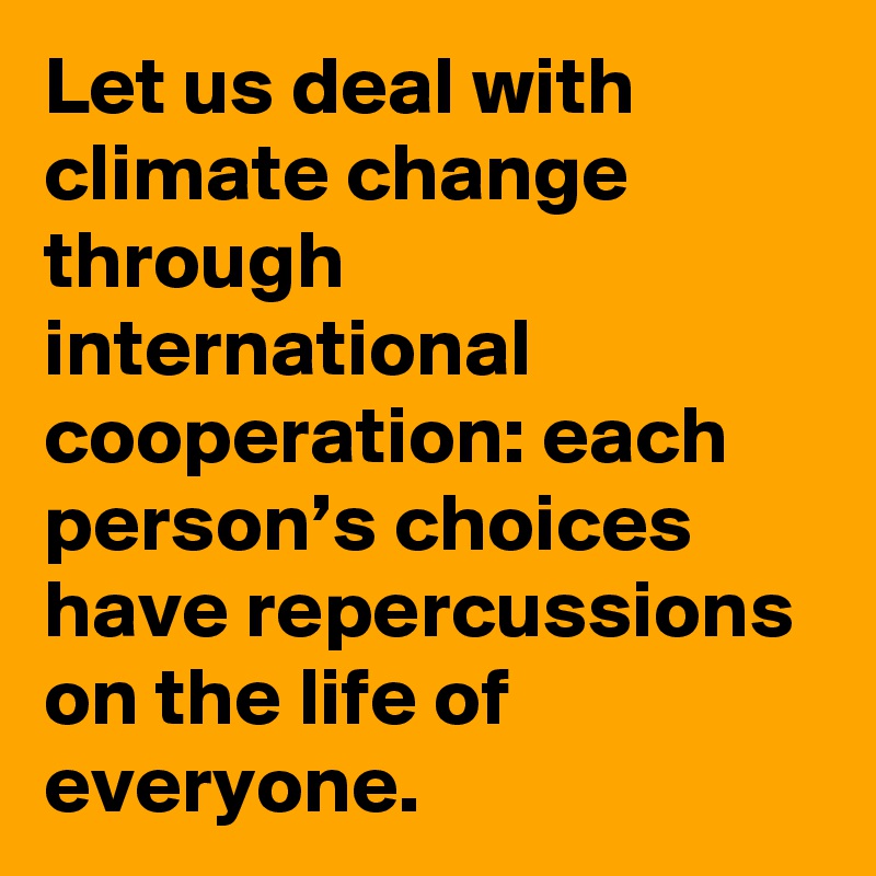 Let us deal with climate change through international cooperation: each person’s choices have repercussions on the life of everyone.