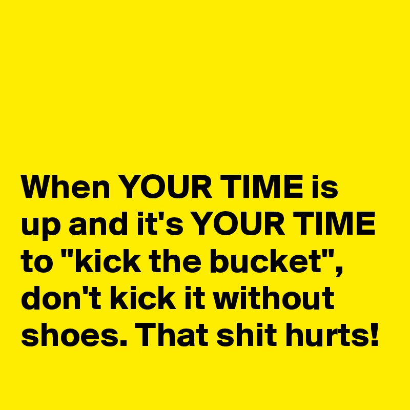 



When YOUR TIME is up and it's YOUR TIME to "kick the bucket", don't kick it without shoes. That shit hurts!
