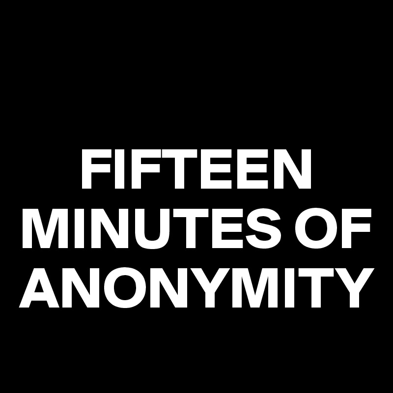       

     FIFTEEN MINUTES OF ANONYMITY