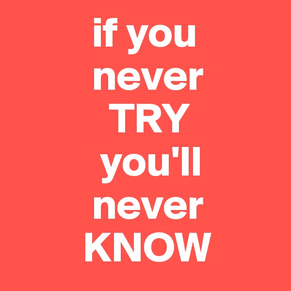          if you
         never
           TRY
          you'll
         never
        KNOW