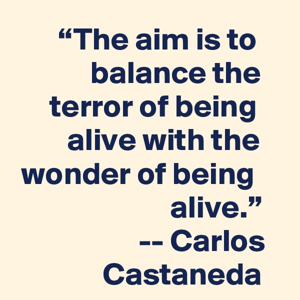 “The aim is to balance the terror of being alive with the wonder of being alive.” 
-- Carlos Castaneda