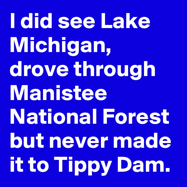 I did see Lake Michigan, drove through Manistee National Forest but never made it to Tippy Dam. 