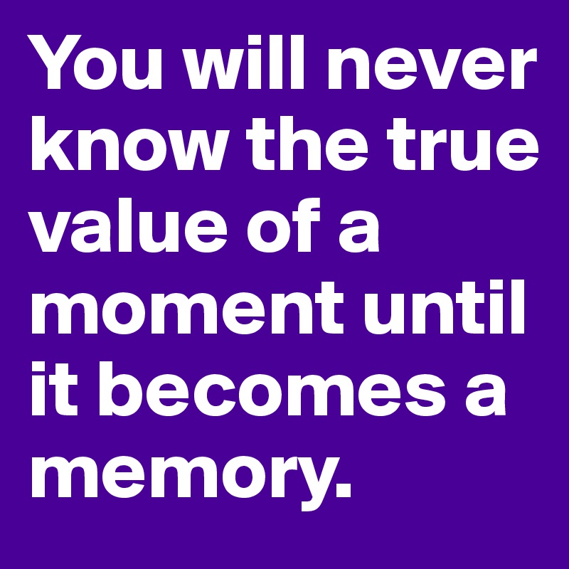 You will never know the true value of a moment until it becomes a memory.