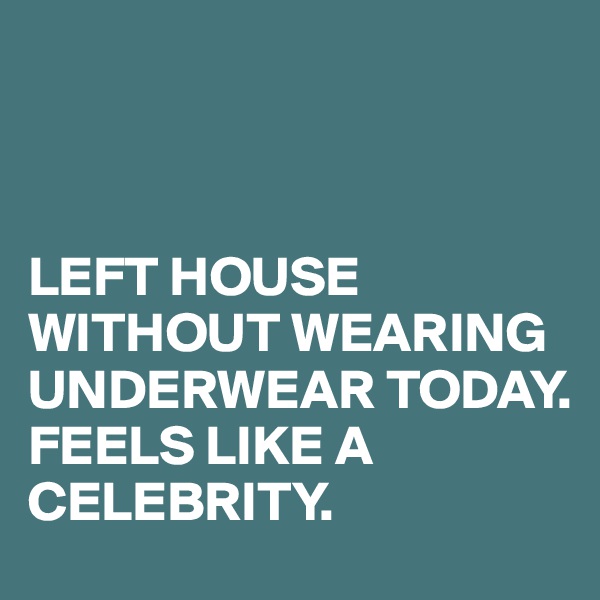 



LEFT HOUSE WITHOUT WEARING UNDERWEAR TODAY. 
FEELS LIKE A CELEBRITY.