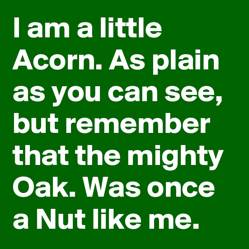 I am a little Acorn. As plain as you can see, but remember that the mighty Oak. Was once a Nut like me.