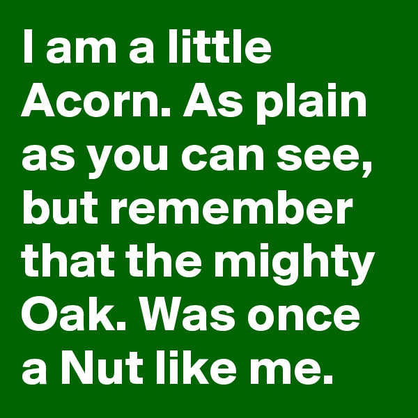 I am a little Acorn. As plain as you can see, but remember that the mighty Oak. Was once a Nut like me.