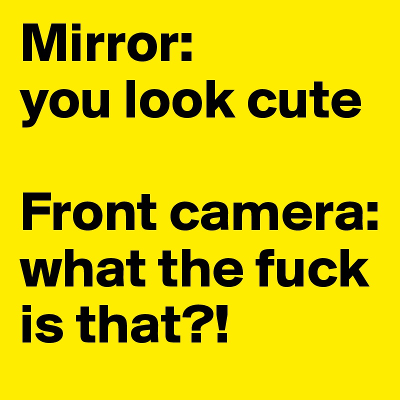 Mirror: 
you look cute

Front camera: what the fuck is that?!