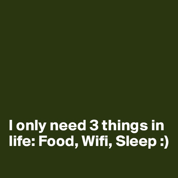 






I only need 3 things in life: Food, Wifi, Sleep :)
