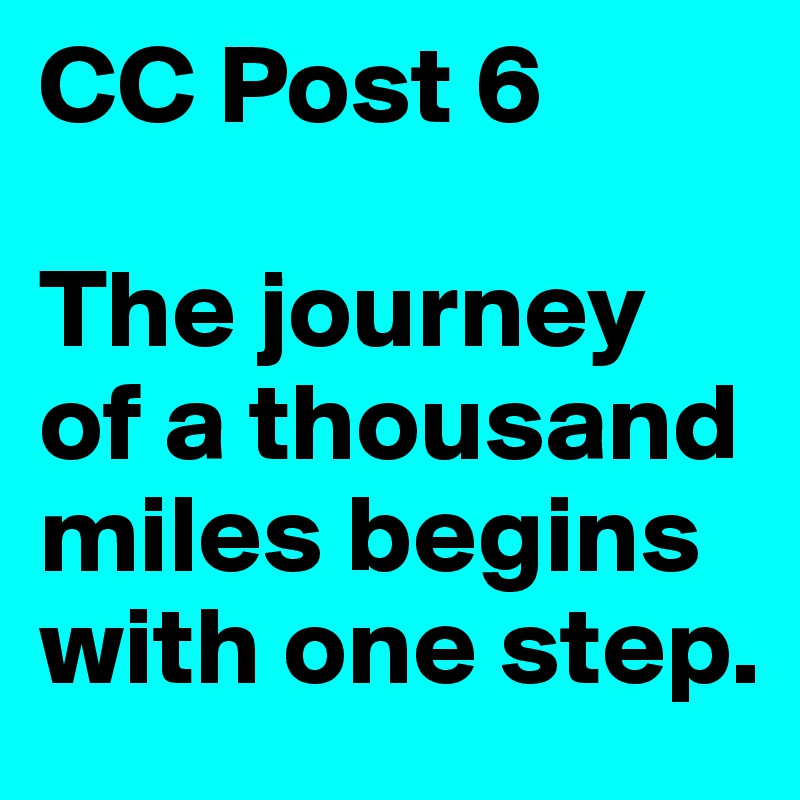 CC Post 6

The journey of a thousand miles begins with one step.