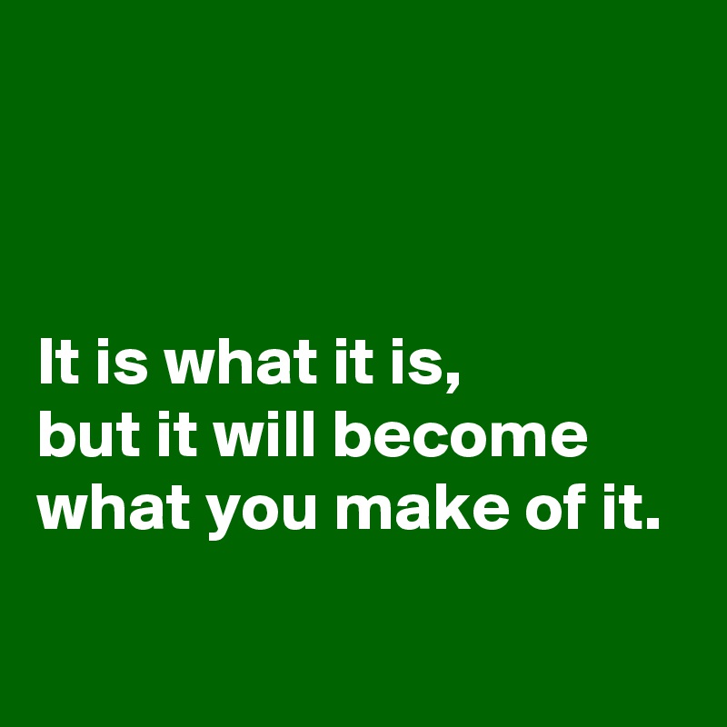 



It is what it is, 
but it will become
what you make of it. 

